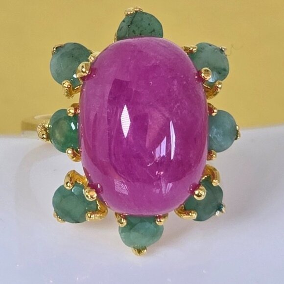 925 Sterling Silver Ring Sz 6.5 with Natural Oval Ruby 16x11mm & Emerald Gems - Picture 7 of 13
